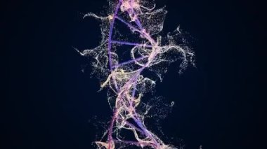 4k video of a light pink DNA chain on a black background with pink shining light.Concept of DNA