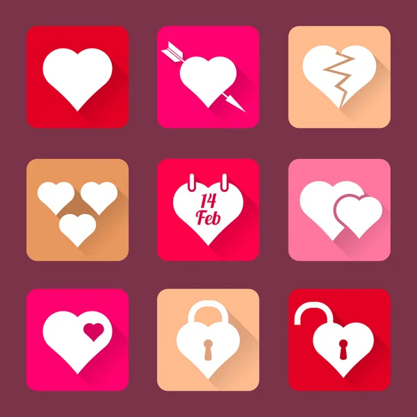 Conjunto de iconos del corazón de diseño plano — Archivo Imágenes Vectoriales