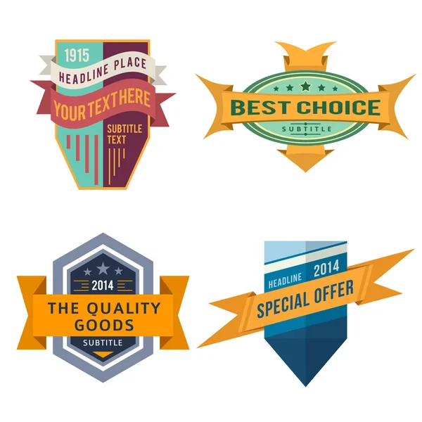 Set of vector logo retro ribbon labels and vintage style shield banners — Stock Vector