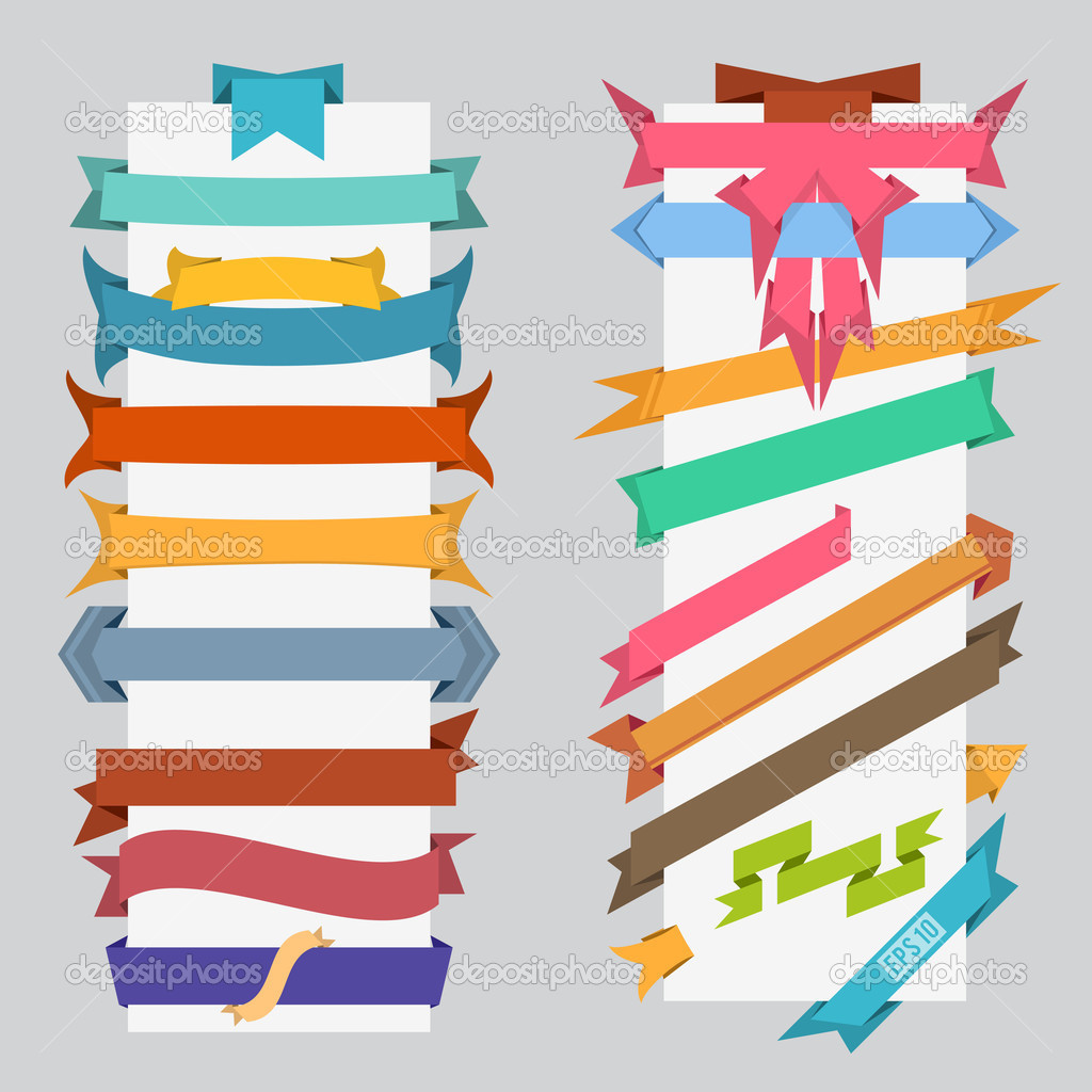 Set of color retro ribbons and labels