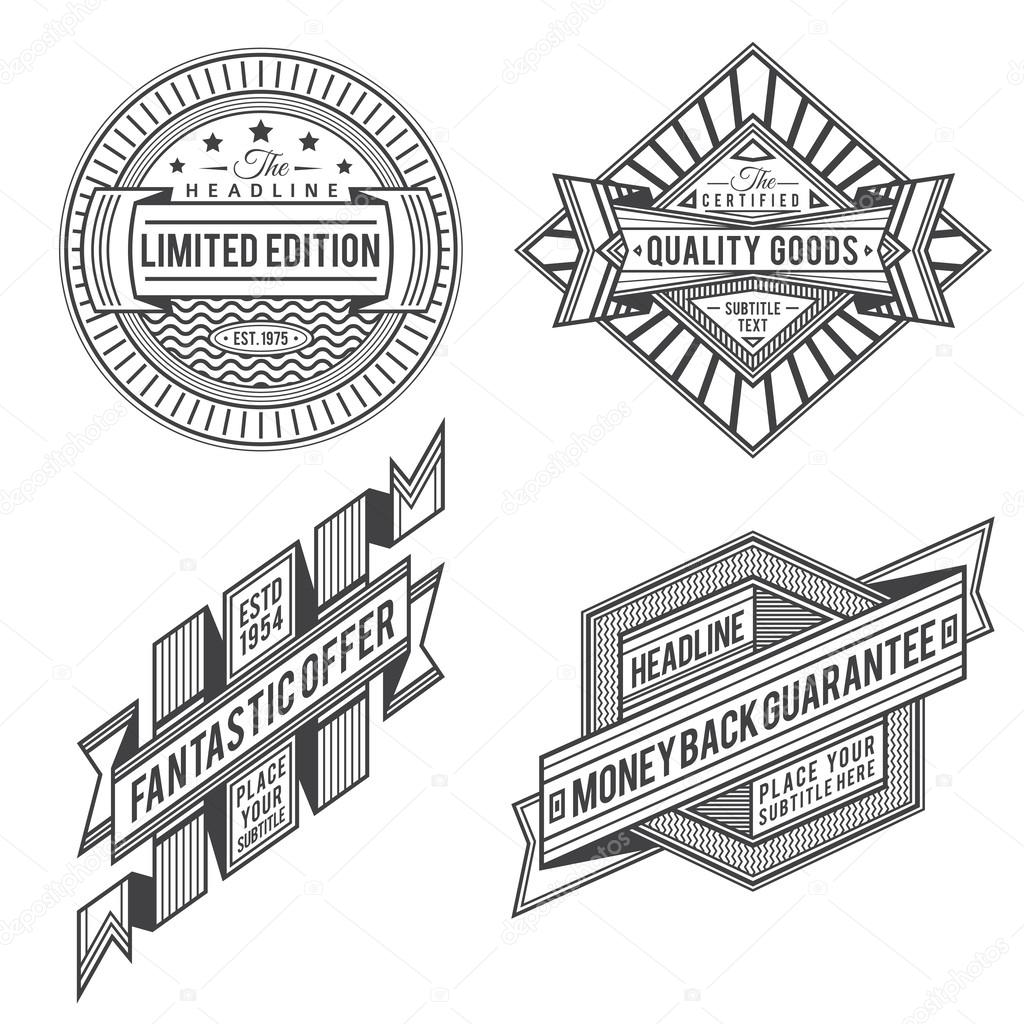 Set of retro outline ribbon vintage style labels and banners in black color design