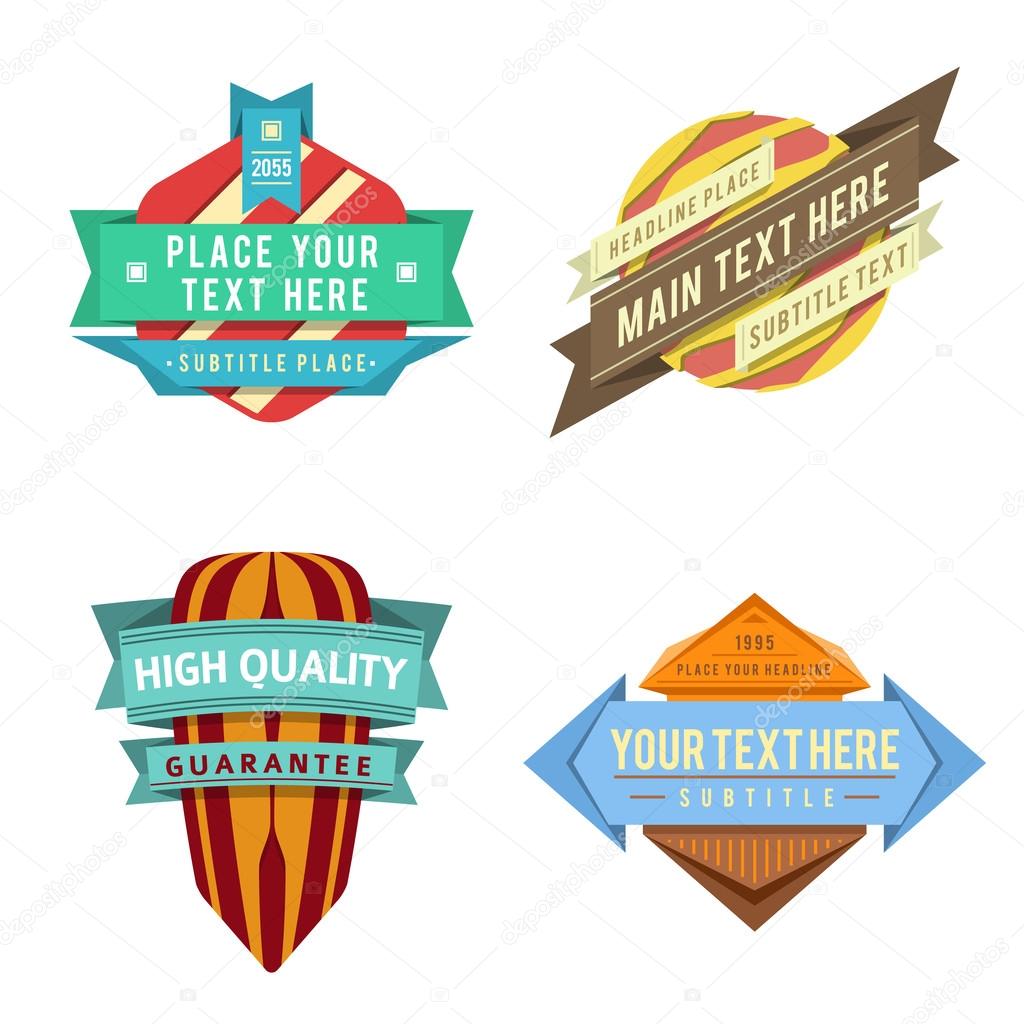 Set of various vector design retro color logo ribbon labels and futuristic style badge banners
