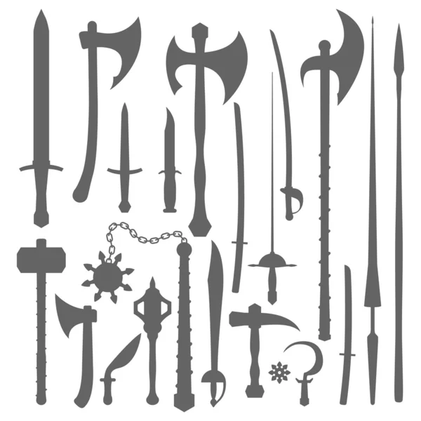 Mittelalterliche Waffen Silhouette Set — Stockvektor