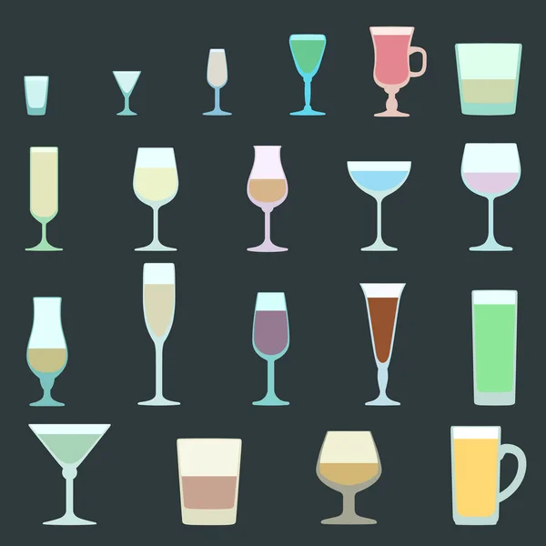 Effen kleuren alcohol glazen set — Stockvector