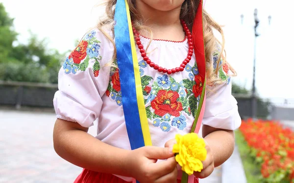 Ukrainiec Haftował Narodowy Kostium Małej Dziewczynki Koncepcja Etniczności Narodowe Tradycje — Zdjęcie stockowe