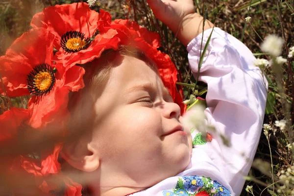 Una Linda Niña Ucraniana Caucásica Una Corona Una Camisa Bordada —  Fotos de Stock