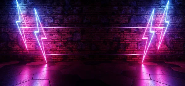 Grunge Neon Retro Brilhando Roxo Azul Sign Club Showroom Brick — Fotografia de Stock