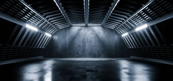Sci Futuristic Warehouse Hangar Spaceship Realistic Showroom Concrete Asphalt Cement — 스톡 사진