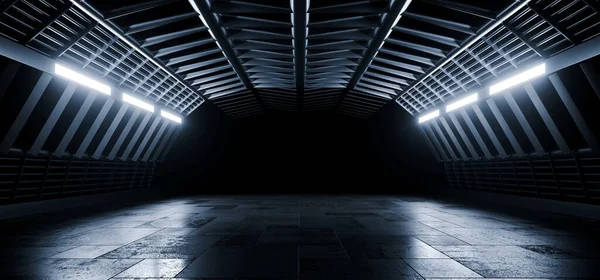 Sci Futuristic Warehouse Hangar Nave Espacial Salón Realista Asfalto Hormigón —  Fotos de Stock