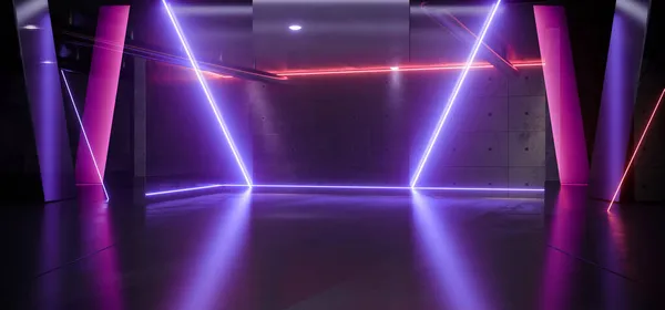 Neon Floresan Lazer Hatları Bilimci Fütüristik Metal Yansıtıcı Sahne Sahnesi — Stok fotoğraf