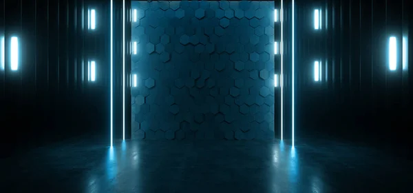 Cyber Neon Sci Glowing Blue Laser Retro Stage Podium Futuristic — Stock Photo, Image