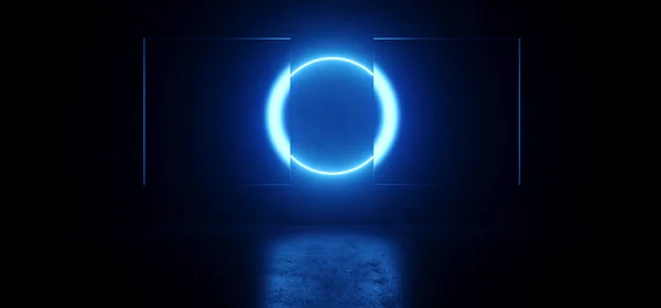 Sci Neon Glowing Circle Cyber Blue Laser Lights Frosted Glass — Foto de Stock