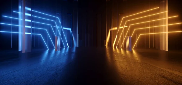 Cyber Neon Sci Futurisztikus Szoba Ragyogó Kék Narancs Üveg Mázas — Stock Fotó