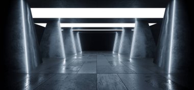 Bilim Kurgu Geleceği Koridoru Uzay Gemisi Deposu Hangar Uzay Gemisi Gerçekçi Gösteriş Odası Beton Beton Çimento Çerçevesi Koridor Tüneli Karanlık Yeraltı Bodrumu 3 boyutlu Resim Çizimi