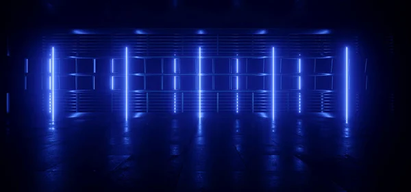 Sci Spaceship Futuristic Neon Warehouse Laser Blue Glowing Vibrant Electric — Stock Photo, Image
