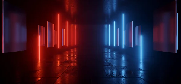 Neon Lights Grunge Sci Stage Laser Showroom Tunnel Corridor Underground — Stockfoto