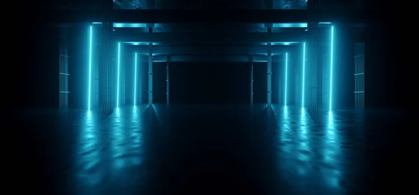 Неонові Вогні Grunge Sci Stage Laser Showroom Тунельний Коридор Підземний — стокове фото