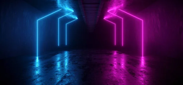 Sci Garage Purple Blue Neon Laser Retro Modern Spaceship Studio — 스톡 사진