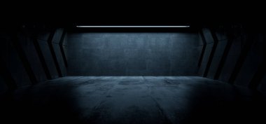 Boş Beton Yeraltı Bodrumu Grunge Koridoru Temiz Stüdyo Işık Gösterim Odası Endüstriyel Zemin Serinliği 3D Resim Çizim Hangarı