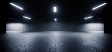 Modern Temiz Sert Beton Asfalt Grunge Yeraltı Otoparkı Bodrum Depo Hangar Karanlık Gösteri Stüdyosu Sahne Odası 3D