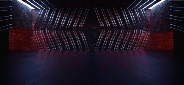 Sci Fi Garage Cyber Alien Spaceship Futuristic Garage Brick Concrete Floor Metal Pipes Empty Parking Showroom Studio Podium Basement 3D Rendering  Illustration