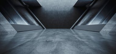 Sci Fi Futuristic Modern Concrete Cement Asphalt Realistic Tunnel Corridor Hallway Showroom Parking Studio Underground Hangar Garage 3D Rendering illustration