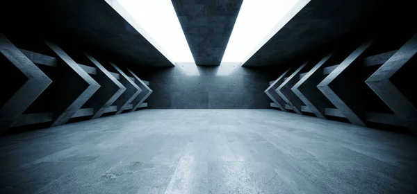 Sci Fi Futuristic Modern Concrete Cement Asphalt Realistic Tunnel Corridor Hallway Showroom Parking Studio Underground Hangar Garage 3D Rendering Illustration