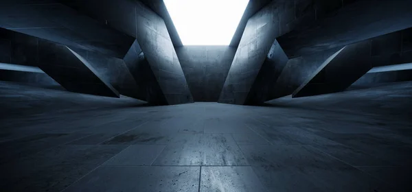 Sci Fi Futuristic Alien Spaceship Concrete Cement Asphalt Realistic Tunnel Corridor Hallway Showroom Warehouse Studio Underground Hangar Garage 3D Rendering Illustration