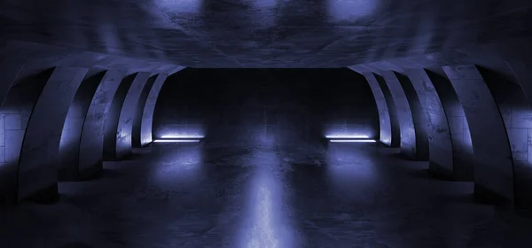 Futuristic Sci Fi Spaceship Showroom Hangar Studio Concrete Grunge Cement Asphalt Dark Realistic Basement Underground Bunker 3D Rendering Illustration