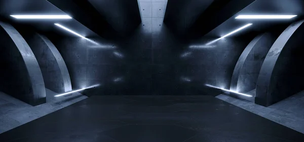 Futuristic Sci Fi Spaceship Showroom Hangar Studio Concrete Grunge Cement Asphalt Dark Realistic Basement Underground Bunker 3D Rendering illustration