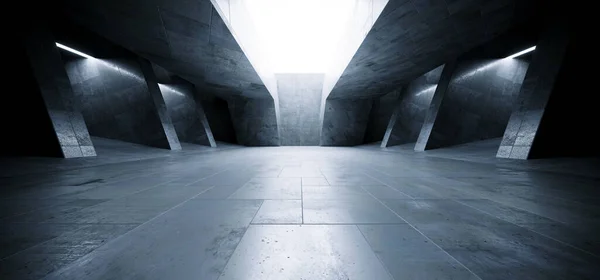 Sci Fi Futuristic Alien Spaceship Concrete Cement Asphalt Realistic Tunnel Corridor Hallway Showroom Warehouse Studio Underground Hangar Garage 3D Rendering Illustration