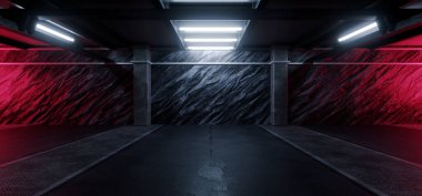 Underground Fallout Shelter Bunker Hangar Car Garage Showroom Studio Asphalt Mountain Rock Wall Dark Tunnel Corridor Sci Fi Futuristic Spaceship 3d Rendering Illustration