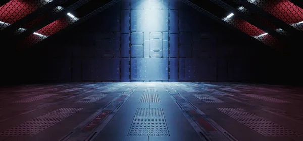 Huge Sci Futuristic Spaceship Warehouse Alien Tunnel Corridor Hangar Bunker — Stock Photo, Image