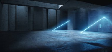 Neon Laser Mavi Işıklar Hangar Garaj Stüdyosu Beton Beton Asfalt Gerçekçi Tünel Koridoru Koridor Koridoru Bodrum Bodrum Spotlight Stüdyosu 3D Resim Hazırlama