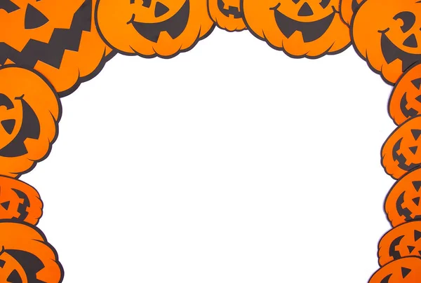 Halloween Papier Gesneden Pompoenen Witte Achtergrond — Stockfoto