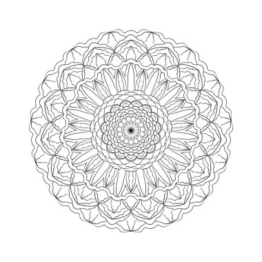 Mandala dantelli desen. Yuvarlak süs deseni. Grafik tasarımı. Renklendirme kitabı sayfa ögesi.