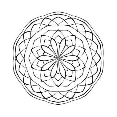 Mandala dantelli desen. Yuvarlak süs deseni. Grafik tasarımı. Renklendirme kitabı sayfa ögesi.