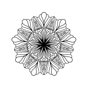 Mandala dantelli desen. Yuvarlak süs deseni. Grafik tasarımı. Çiçek kolyesi. Renklendirme kitabı sayfa ögesi.