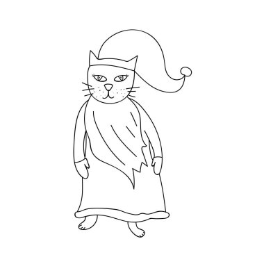 Noel kedisi cücesi. Vector Illustration, İskandinav İskandinav şirin çizgi film karakteri. Renklendirme sayfası grafik ögesi