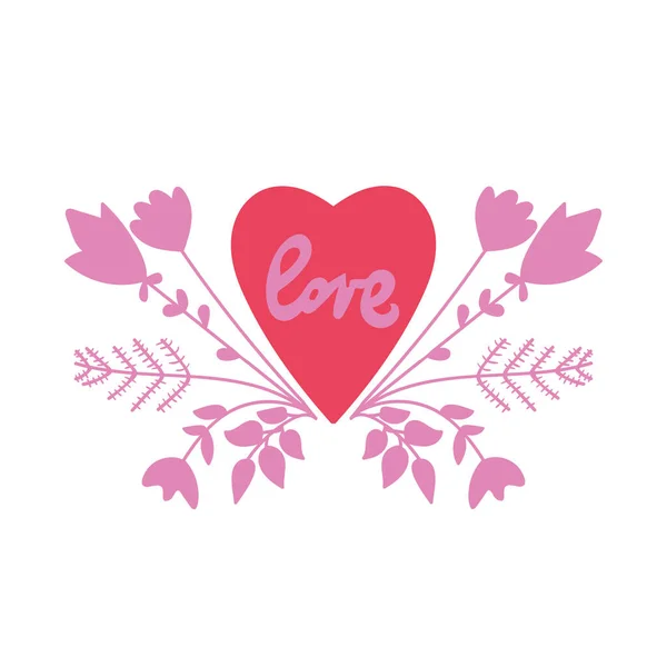 Valentine Heart Illustration Floral Elements Word Love — Wektor stockowy