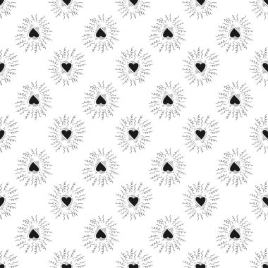 Decorative romantic style print. Seamless black and white pattern. Vector design for scrapbooking, wrapping paper, wallpaper, fabric, covers, manufacturing, stationery