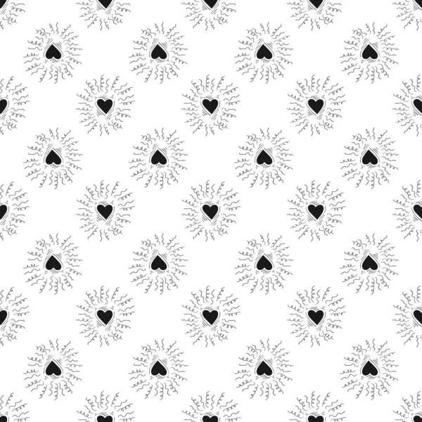 Decorative Romantic Style Print Seamless Black White Pattern Vector Design — Stockvektor