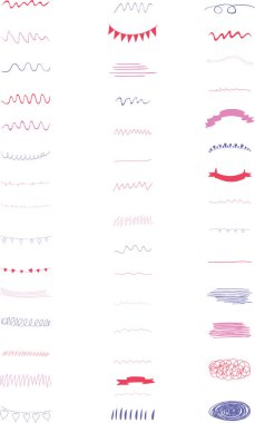 Ayırıcılar, çizgiler, soyut ögeler ayarlandı. Klasik grafik dekoratif elementlerin koleksiyonu. Vektör illüstrasyonu.