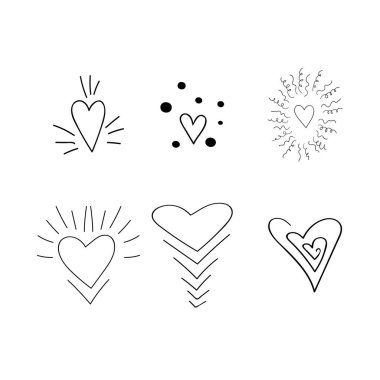 Karalama özet kalp koleksiyonu. Sevgililer Günü ya da düğün tasarımı için ayarlandı. Vektör İllüstrasyonu.