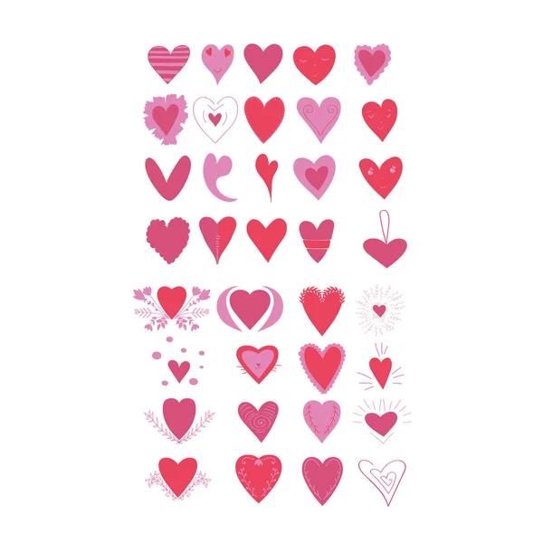 Collezione Cuori Scarabocchi Set San Valentino Matrimonio Design Illustrazione Vettoriale — Vettoriale Stock