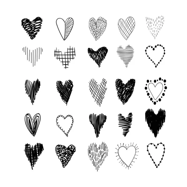 Collection Cœurs Gribouillis Set Pour Saint Valentin Conception Mariage Illustration — Image vectorielle