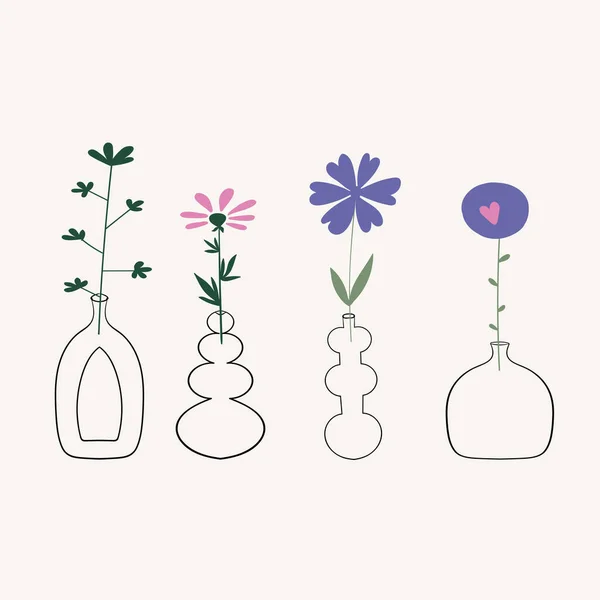 Dibujo Simple Estilo Garabato Ramillete Flores Sobre Fondo Suave Claro — Archivo Imágenes Vectoriales