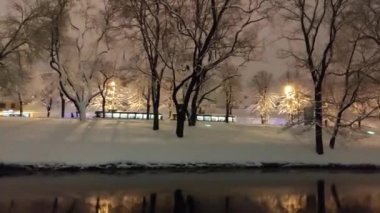 night footage of the winter city landscape in Latvia