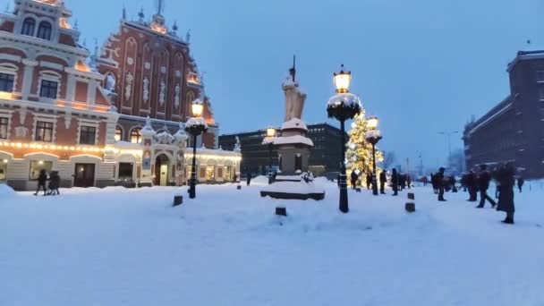 Night Footage Winter City Landscape Latvia — Video Stock