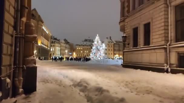 Night Footage Winter City Landscape Latvia — Video Stock